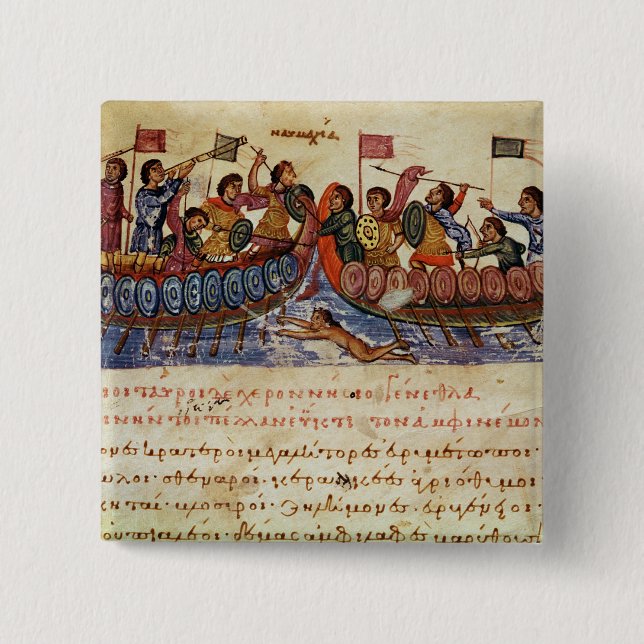 Bóton Quadrado 5.08cm Combate naval entre dois navios (Frente)