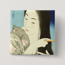 Bóton Quadrado 5.08cm Combing Her Hair (Bela Mulher Asiática) (Kotondo)