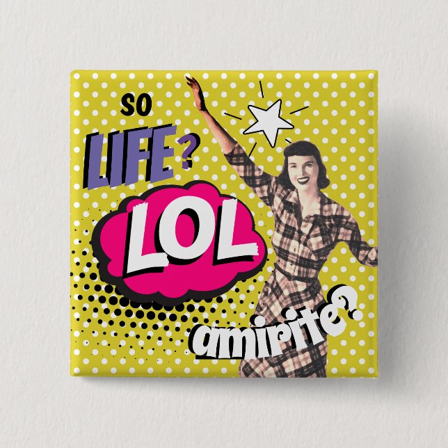 Bóton Quadrado 5.08cm Comic Book Pop Art Retro Lady Funny (Frente)