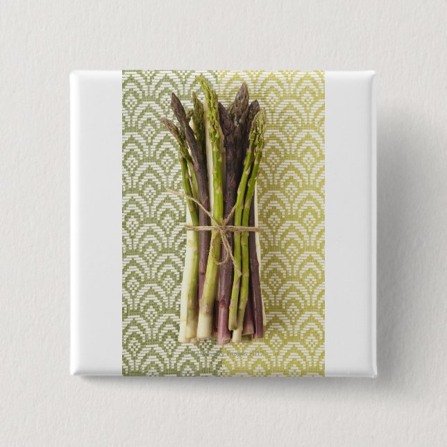 Bóton Quadrado 5.08cm Comida, comida e bebida, vegetal, aspargo, (Frente)