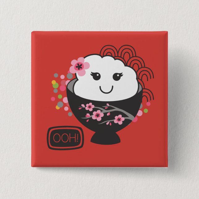 Bóton Quadrado 5.08cm Comida Japonesa Bonita (Frente)