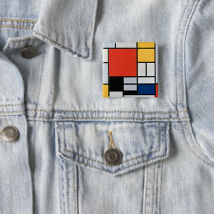 Bóton Quadrado 5.08cm Composição Abstrata Vintage de Piet Mondrian