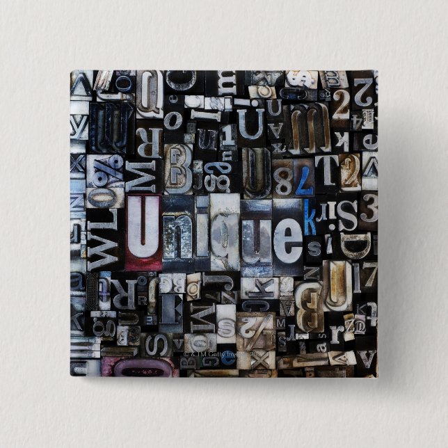 Bóton Quadrado 5.08cm Composição dos blocos de impressão em letras (Frente)