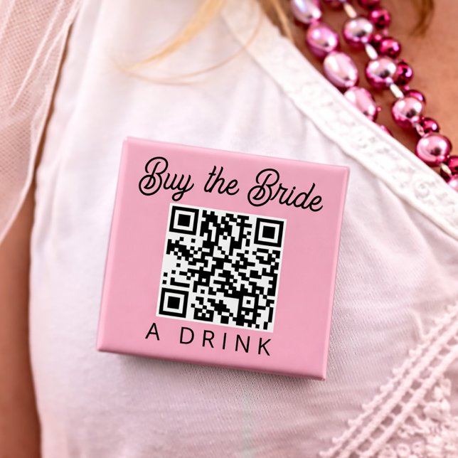 Bóton Quadrado 5.08cm Compre um Drink para a Noiva Código QR (Buy the Bride a Drink QR Code Button)
