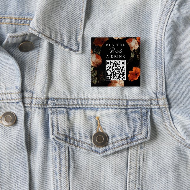 Bóton Quadrado 5.08cm Compre uma bebida para a noiva Código QR de desped (In Situ)