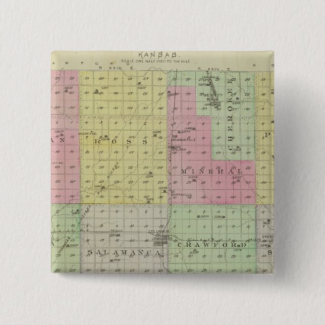 Bóton Quadrado 5.08cm Condado de Cherokee, Kansas (Frente)