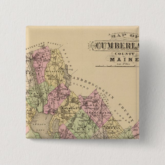 Bóton Quadrado 5.08cm Condado de Cumberland, Maine (Frente)