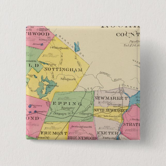 Bóton Quadrado 5.08cm Condado de Rockingham, NH (Frente)
