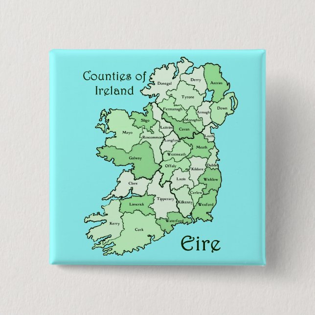 Bóton Quadrado 5.08cm Condados do mapa de Ireland (Frente)
