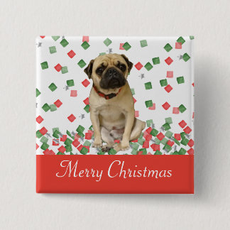 Bóton Quadrado 5.08cm Confetes pintados do Natal do Pug à disposição