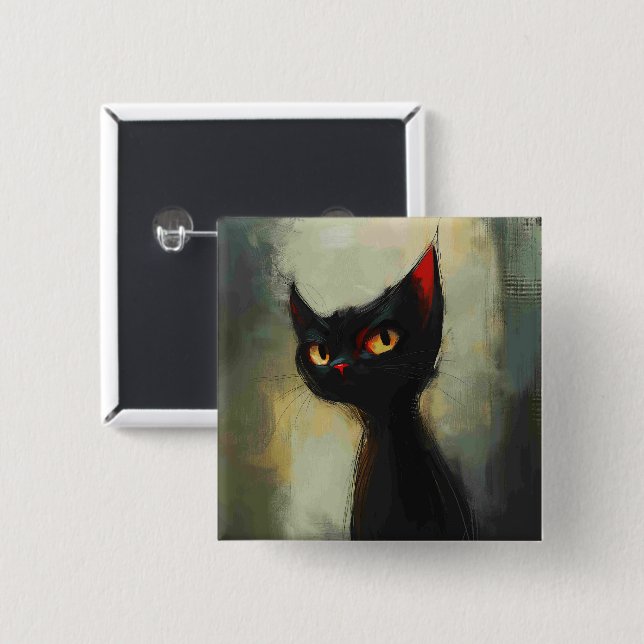 Bóton Quadrado 5.08cm Conhecendo o Gato Ninja Preto (Frente & Verso)