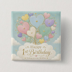 Bóton Quadrado 5.08cm Conjunto de Balões Coração Pastel para 1º Aniversá