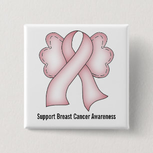 Bóton Quadrado 5.08cm Consciência do cancro da mama (luz - rosa com