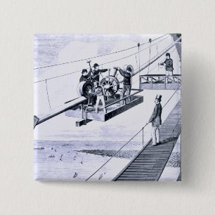 Bóton Quadrado 5.08cm Construção da ponte de Brooklyn, New York (litho