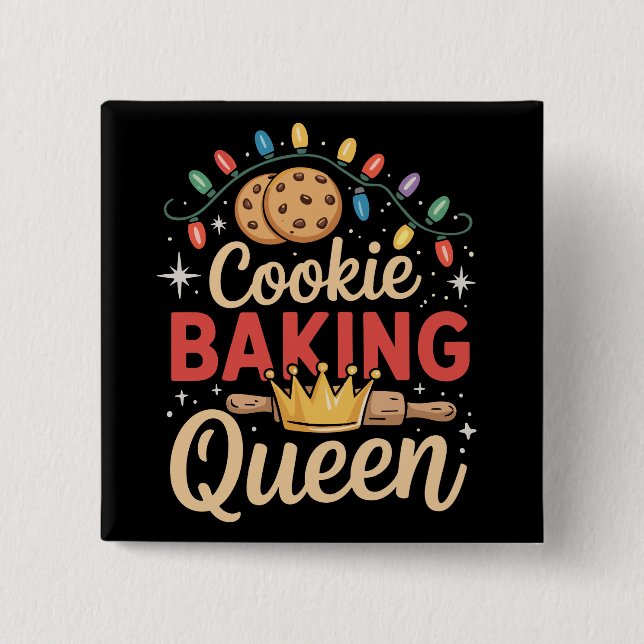 Bóton Quadrado 5.08cm Cookie Baking Queen Baker Natal (Frente)