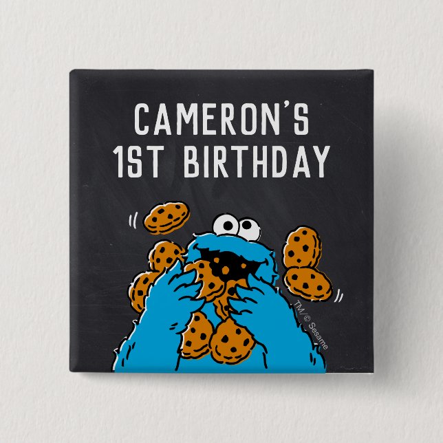 Bóton Quadrado 5.08cm Cookie Monster Birthday Chalkboard (Frente)