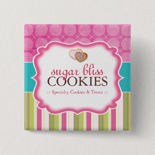 Bóton Quadrado 5.08cm Cookies de açúcar em forma de coração de Paste