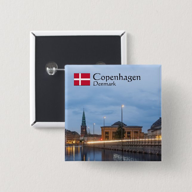 Bóton Quadrado 5.08cm Copenhaga Dinamarca (Frente & Verso)