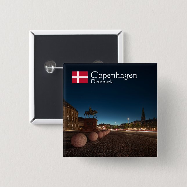 Bóton Quadrado 5.08cm Copenhaga Dinamarca (Frente & Verso)