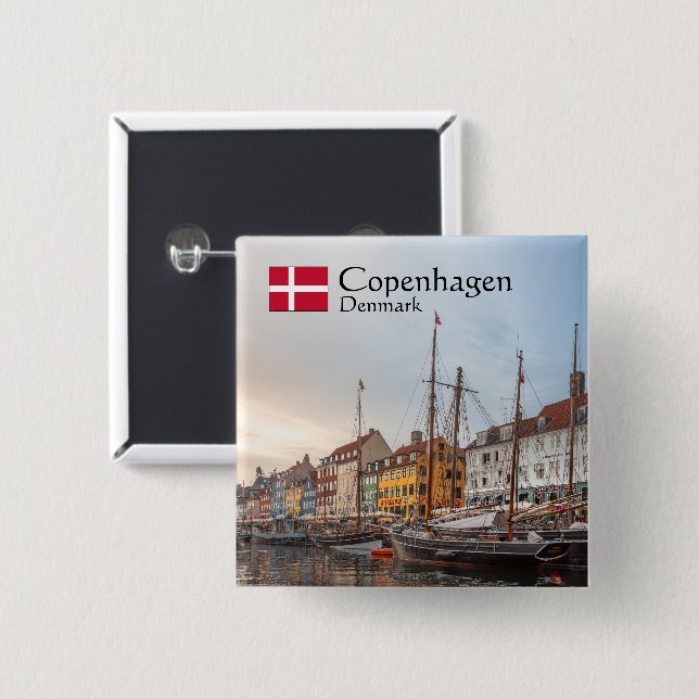 Bóton Quadrado 5.08cm Copenhague Dinamarca (Frente & Verso)