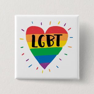 Bóton Quadrado 5.08cm Coração Arco-Íris LGBT