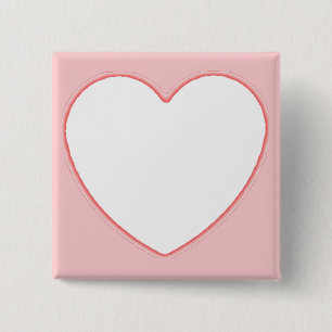 Bóton Quadrado 5.08cm coração branco no rosa
