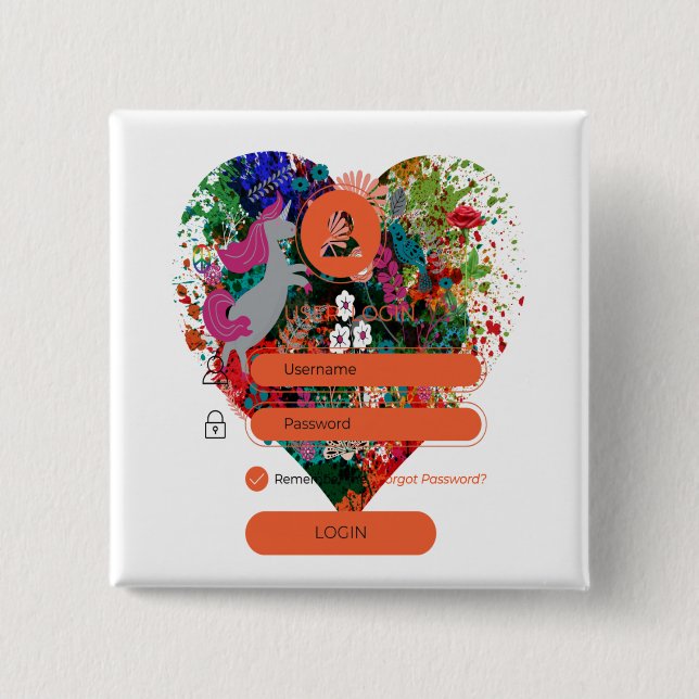 Bóton Quadrado 5.08cm Coração com Login (Frente)