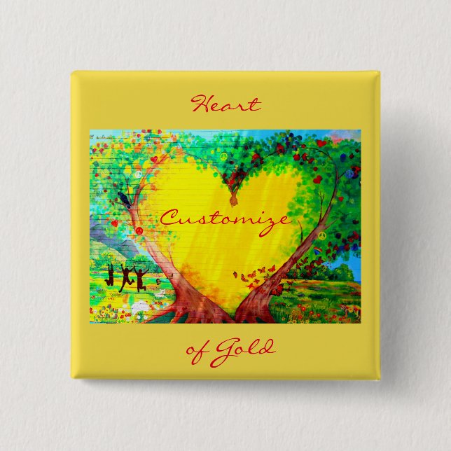 Bóton Quadrado 5.08cm coração de ouro personalizado (Frente)