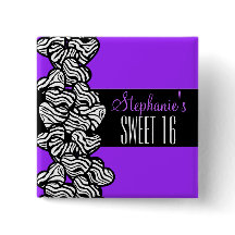 Coração de zebra roxa-branca Doce 16 Botão de Aniv