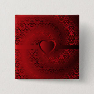 Bóton Quadrado 5.08cm Coração do damasco vermelho