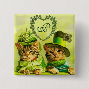 BÓTON QUADRADO 5.08CM CORAÇÃO DOS GATOS DO DIA DE ST PATRICK VELHO