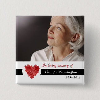 Bóton Quadrado 5.08cm Coração floral vermelho moderno na memória do