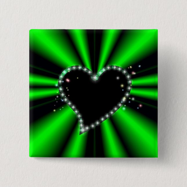 Bóton Quadrado 5.08cm Coração Preto com Estrelas no Arco-íris Verde (Frente)
