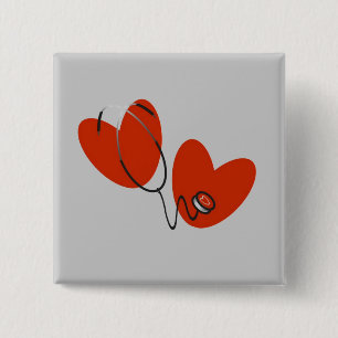 Bóton Quadrado 5.08cm Corações e t-shirt e presentes do estetoscópio