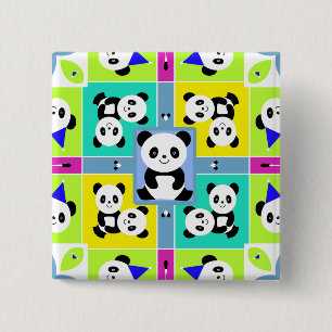 Bóton Quadrado 5.08cm Cores brilhantes adoráveis dos ursos de panda
