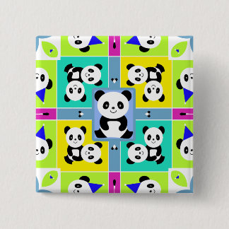 Bóton Quadrado 5.08cm Cores brilhantes adoráveis dos ursos de panda