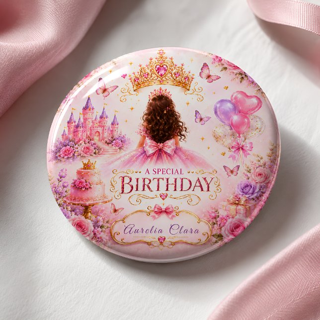 Bóton Quadrado 5.08cm Coroa de Princesa Aniversário (Criador carregado)