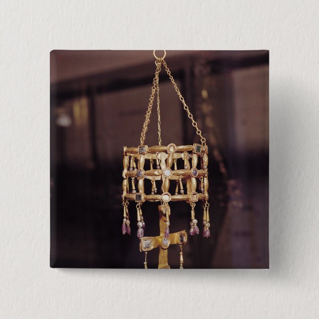 Bóton Quadrado 5.08cm Coroa votiva de um rei de Visigoth (Frente)