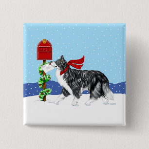 Bóton Quadrado 5.08cm Correio de border collie do Natal