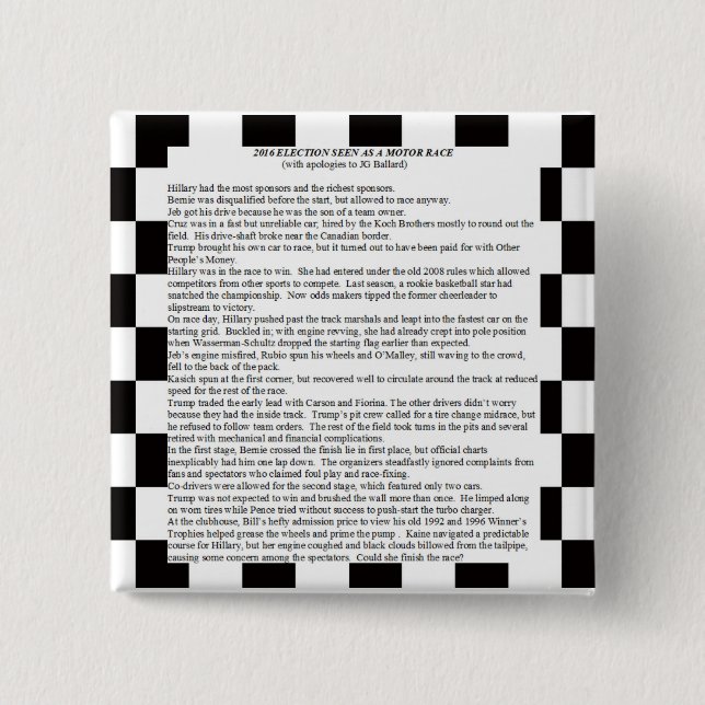 Bóton Quadrado 5.08cm Corrida Presidencial 2016 (Frente)