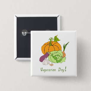 Bóton Quadrado 5.08cm Corte Minimalista do Dia Mundial da Vegetariana