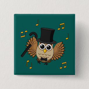 Bóton Quadrado 5.08cm Coruja Dançarina Bonita com Cartoon de Notas de Mú