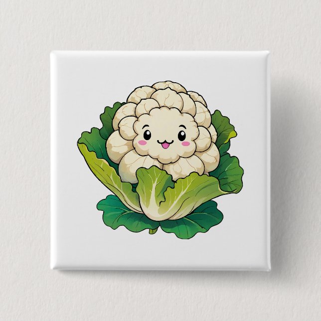 Bóton Quadrado 5.08cm Couve-flor Kawaii (Frente)