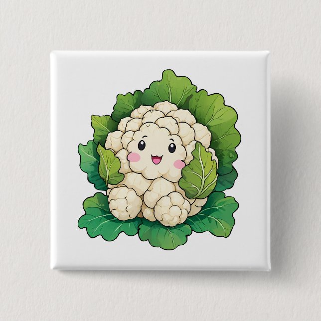 Bóton Quadrado 5.08cm Couve-flor Kawaii (Frente)