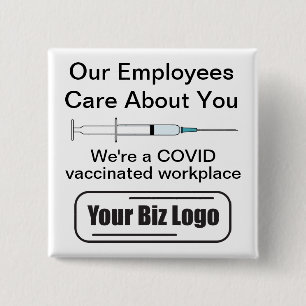 Bóton Quadrado 5.08cm COVID Vaccinated Workplace Light Background