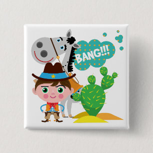 Bóton Quadrado 5.08cm Cowboy e Cavalo