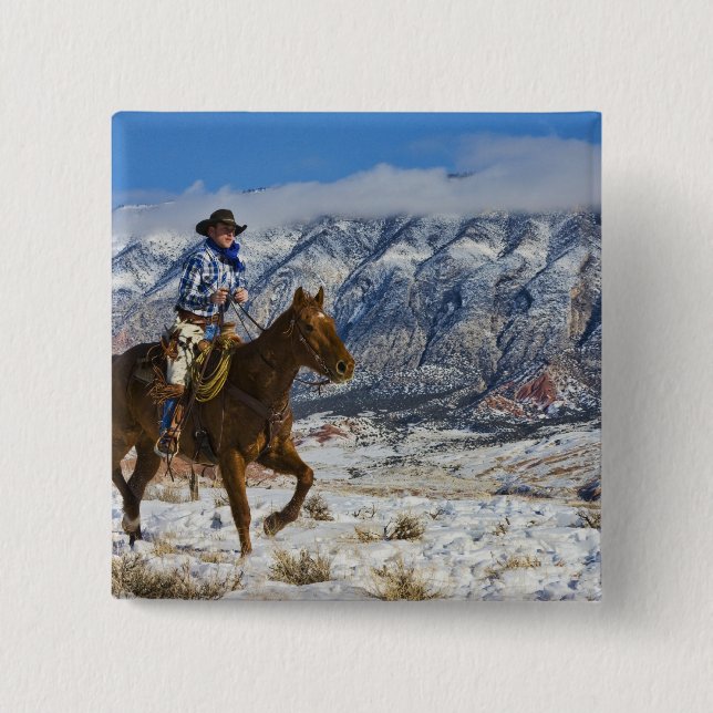 Bóton Quadrado 5.08cm Cowboy sobre vestida de couro (Frente)