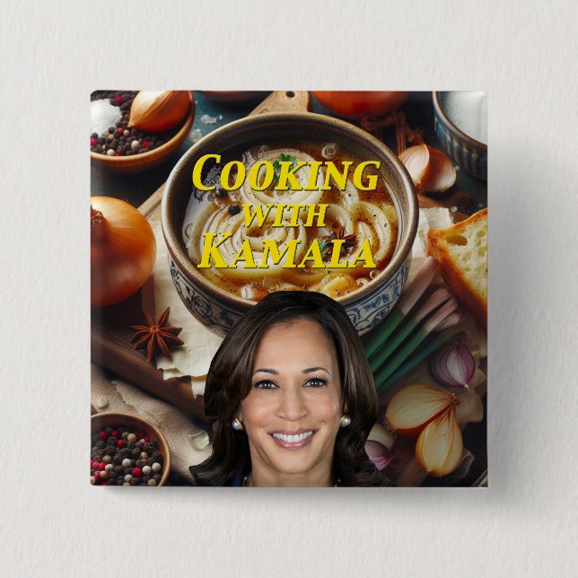Bóton Quadrado 5.08cm Cozinhar Com Kamala (Frente)