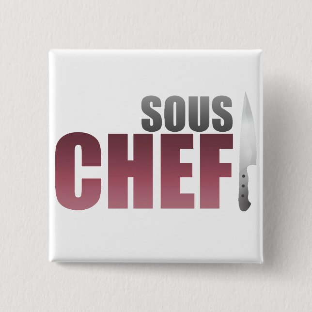 Bóton Quadrado 5.08cm Cozinheiro chefe vermelho de Sous (Frente)