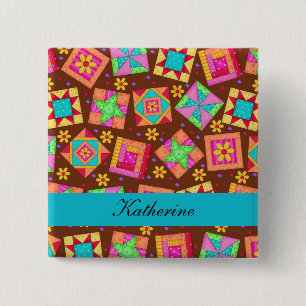 Bóton Quadrado 5.08cm Crachá conhecido de edredão de retalhos do azul